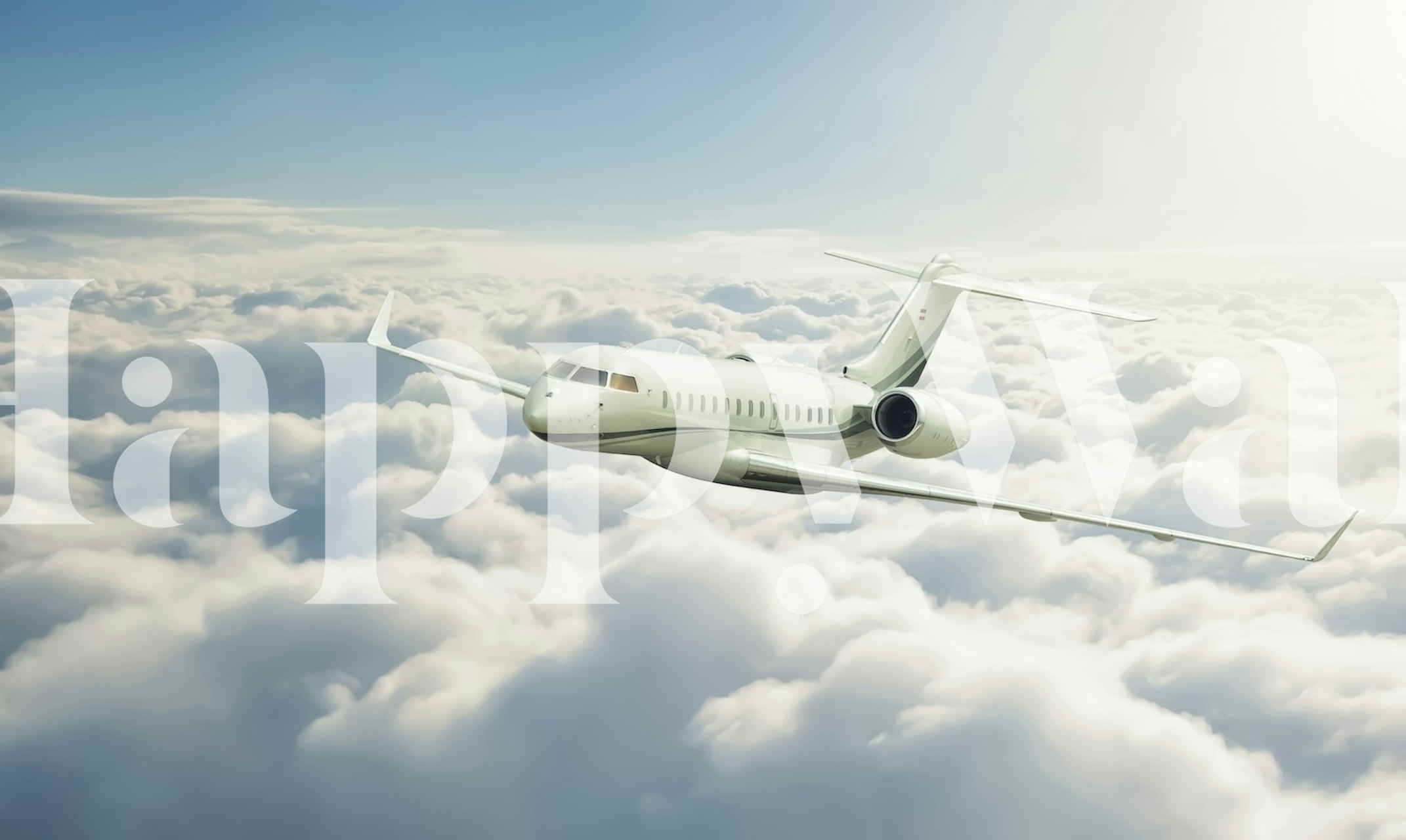Private jet flying above the clouds wall mural