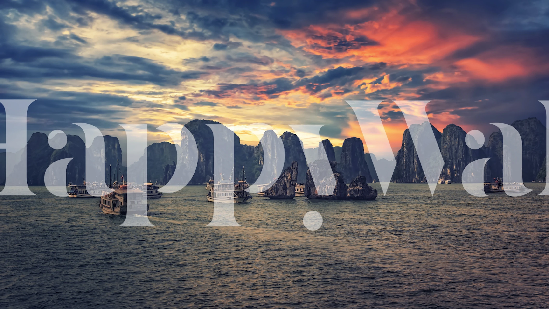 Fresque murale de Halong Bay avec des bateaux et des falaises