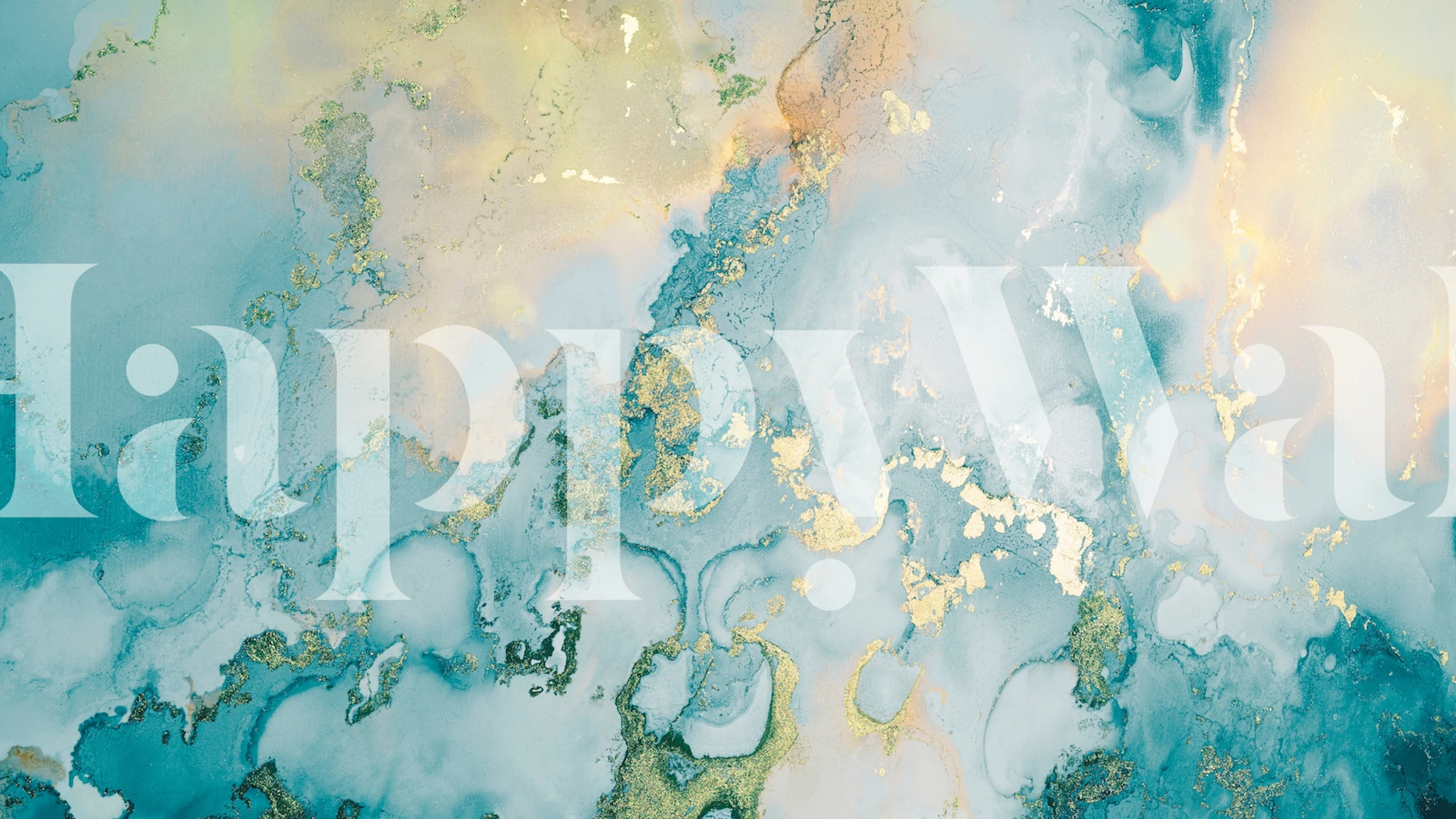 Abstract aqua and gold pattern wallpaper