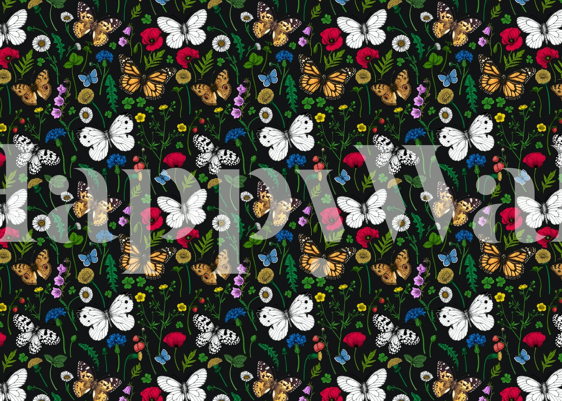 Wild flowers and butterflies σχέδιο ταπετσαρίας