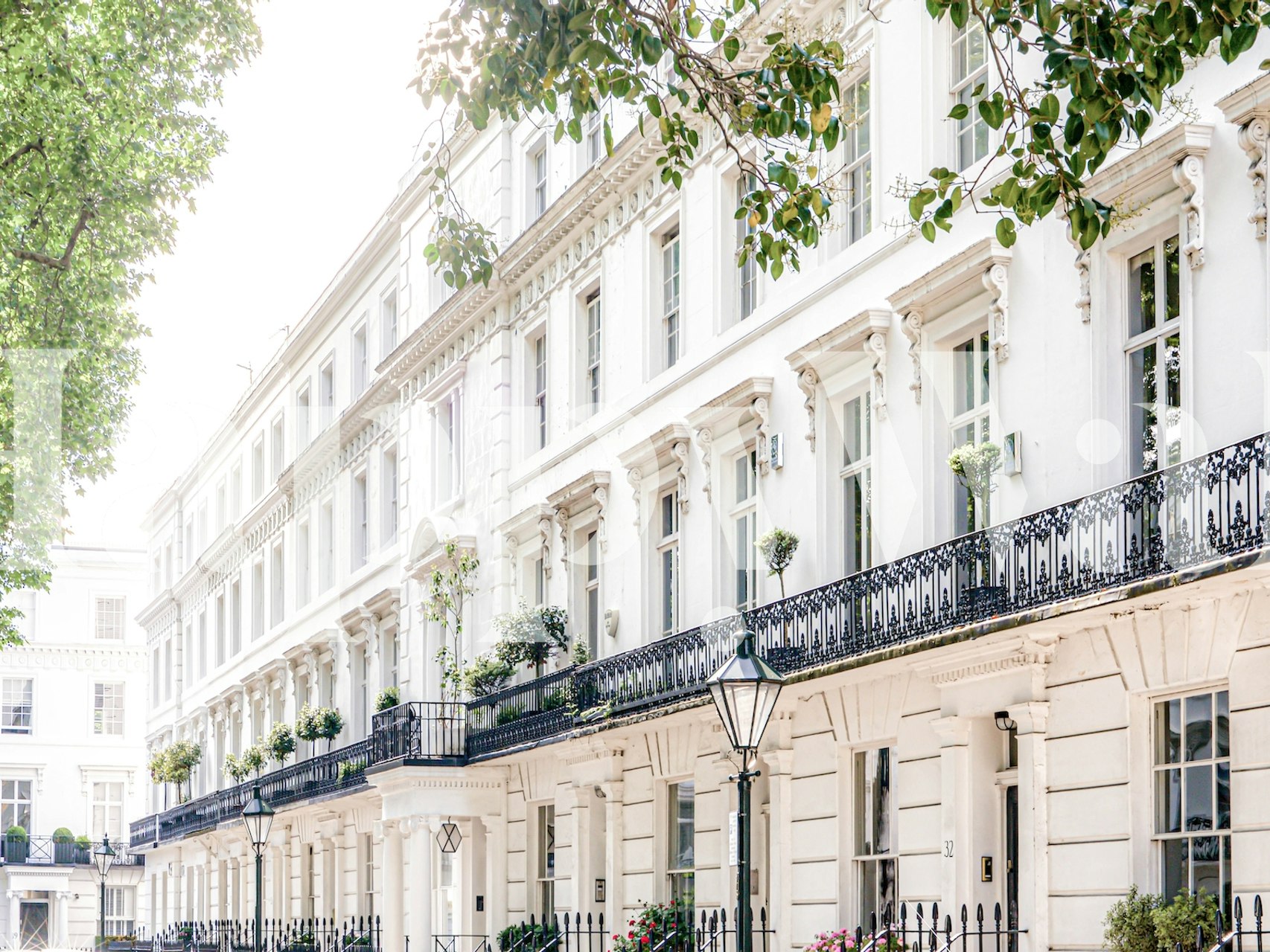 White London buildings wallpaper displayed in a room