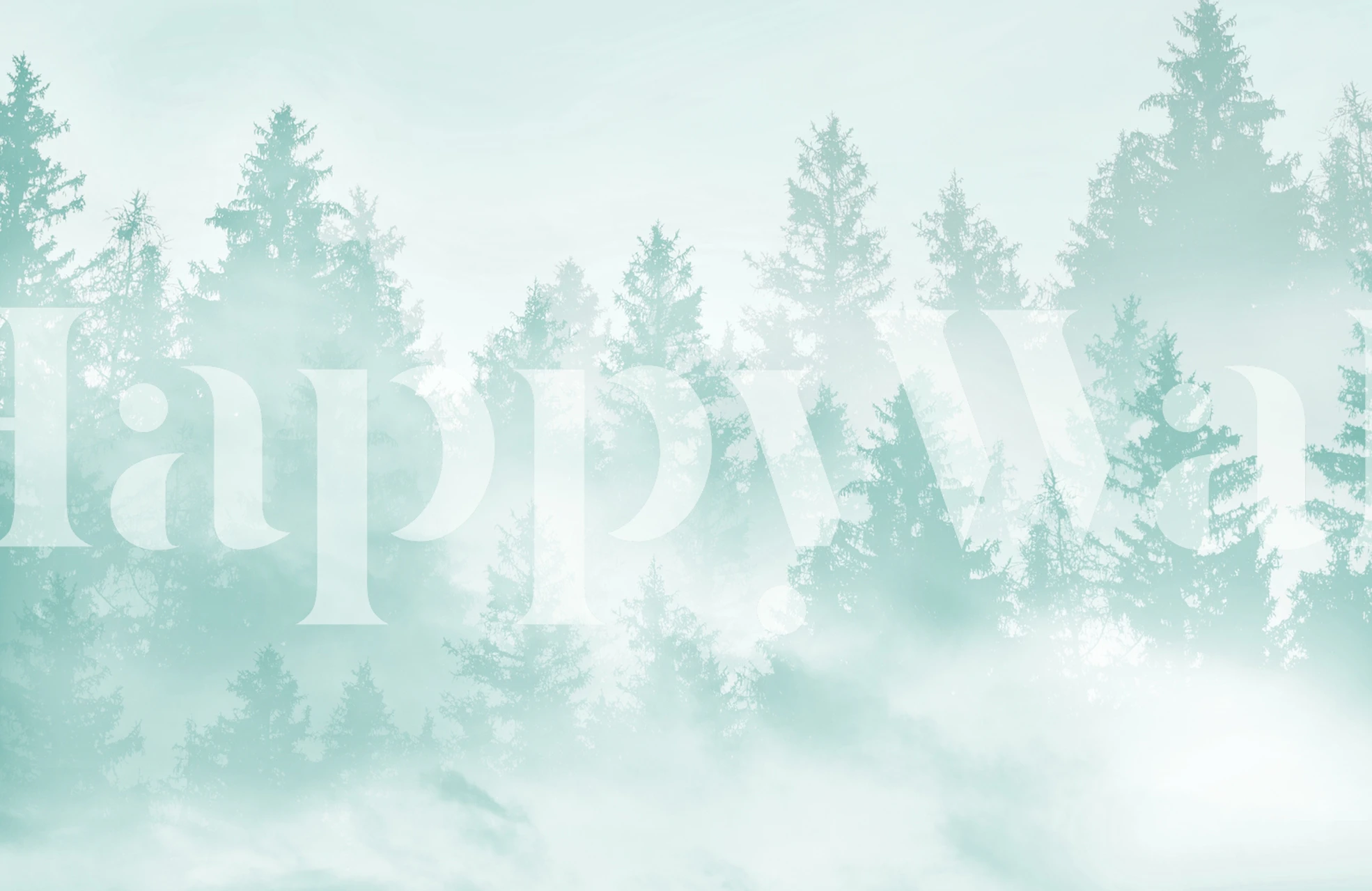 Teal green forest silhouette wallpaper with misty background