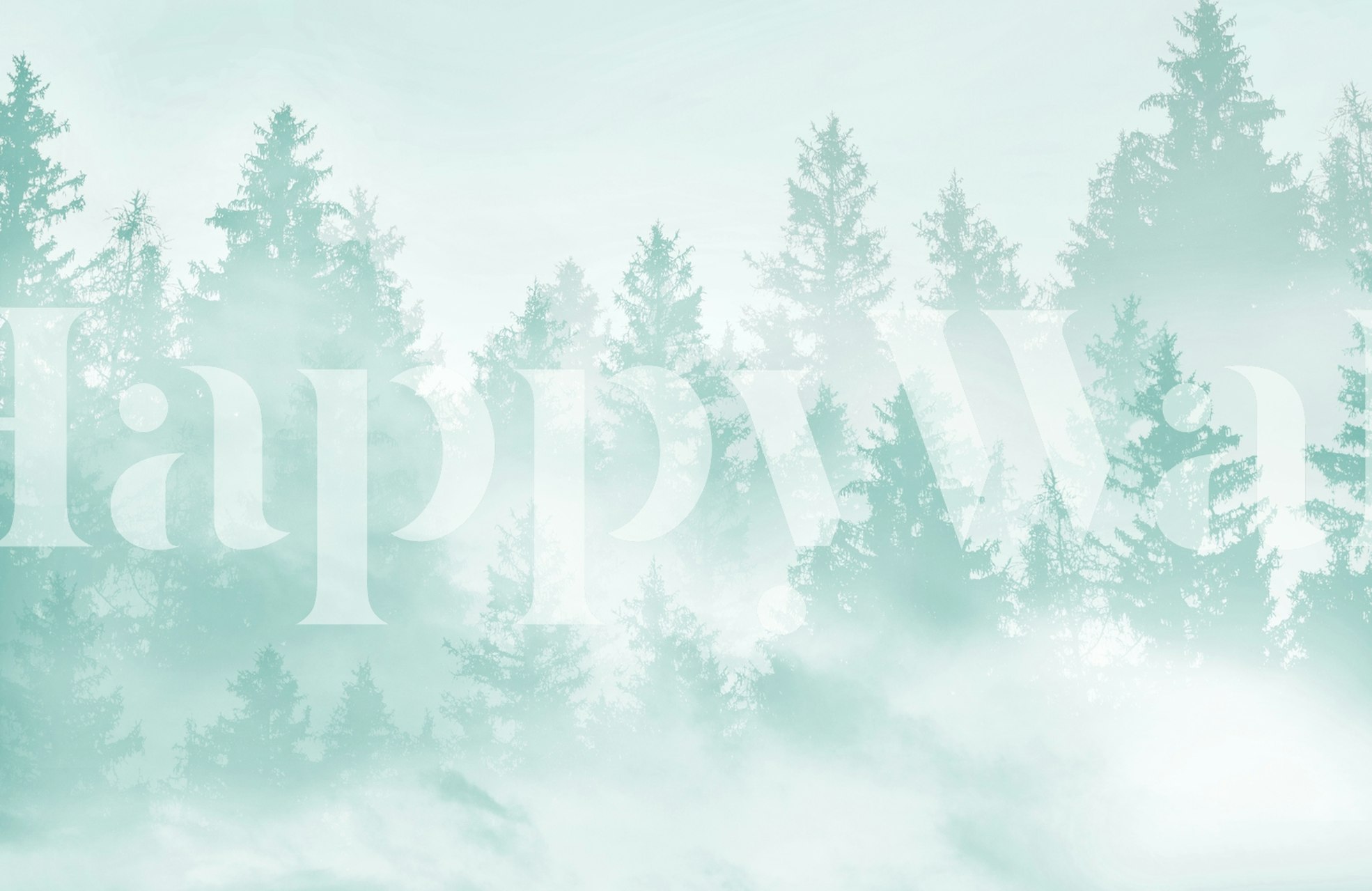 Teal green forest silhouette wallpaper with misty background