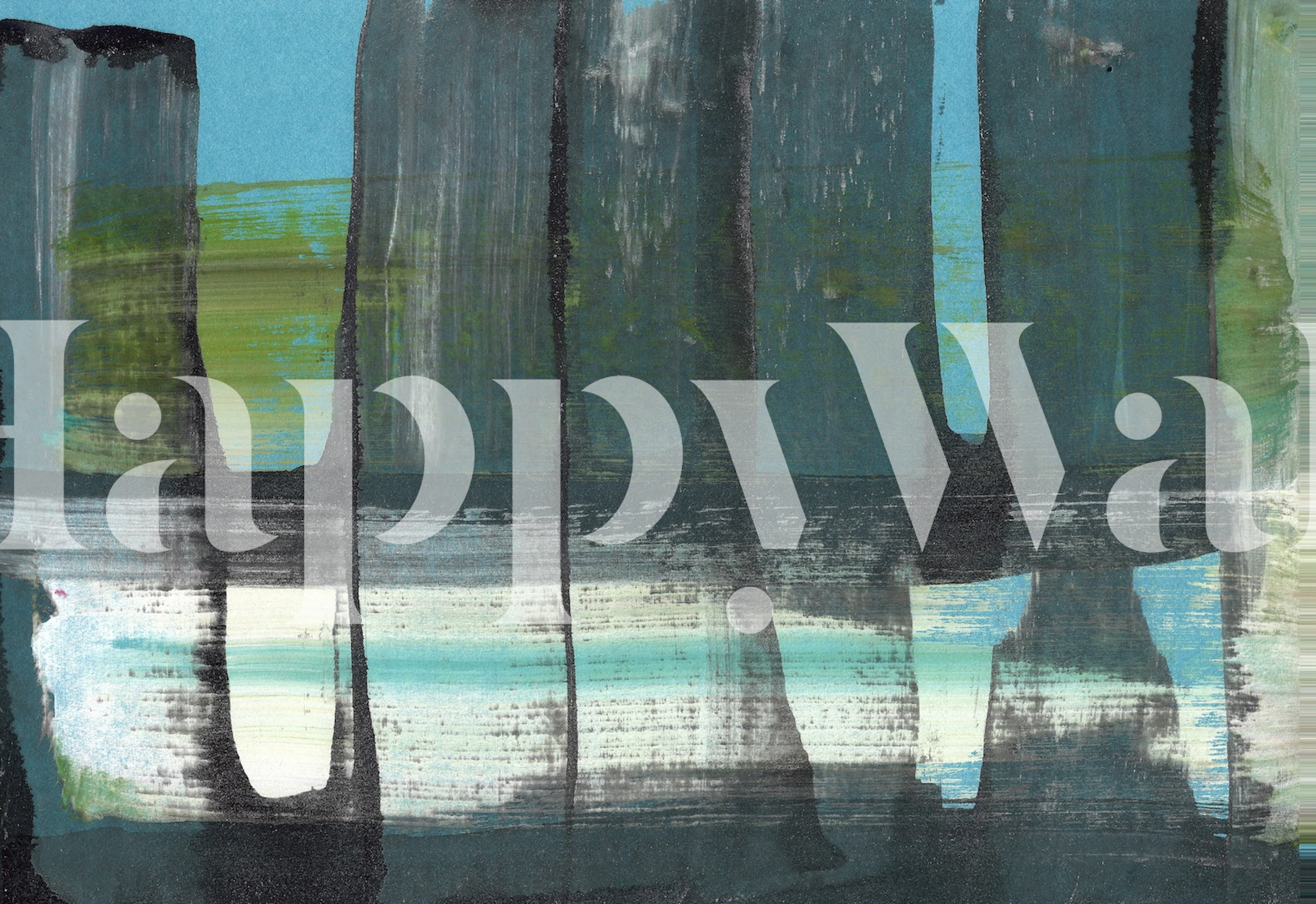 Teal abstract wallpaper in room setting