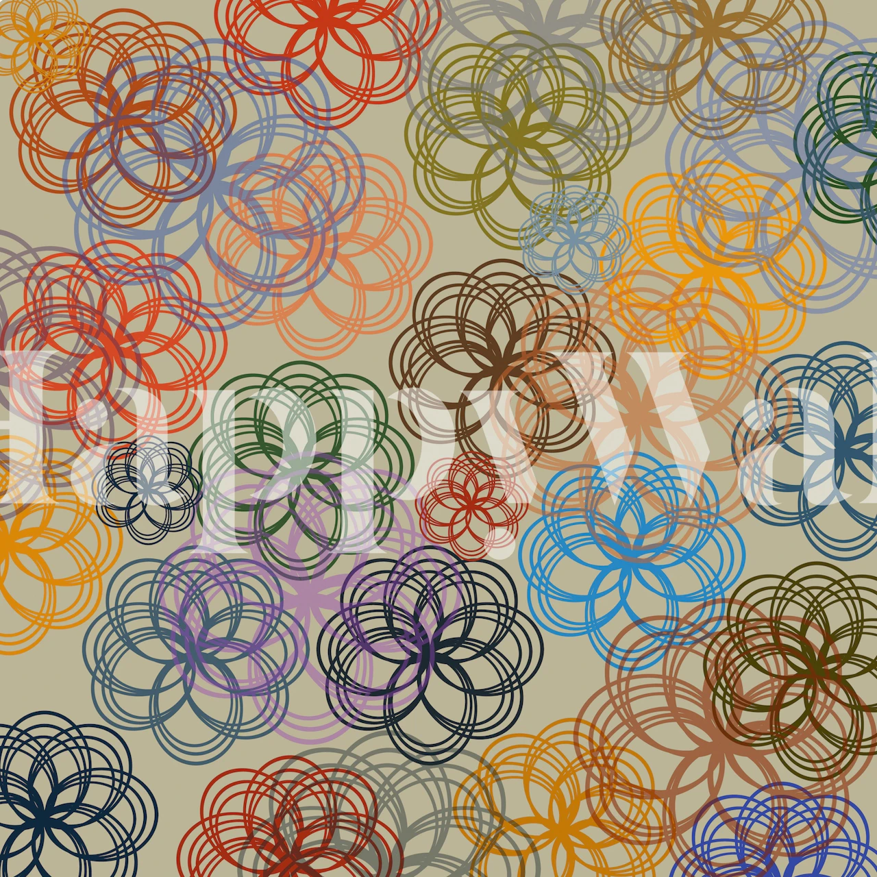 Abstract geometric floral patterns wall mural in a pastel color scheme