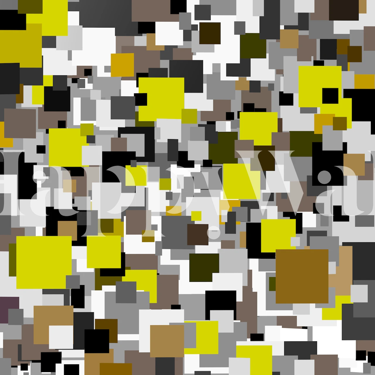 Geometric squares and rectangles wall mural in shades of gray with yellow accents