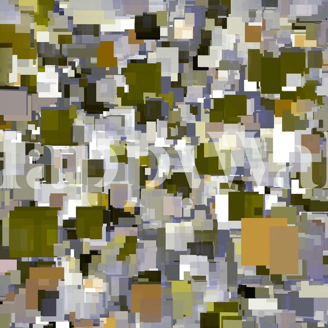 Geometric squares in olive green and beige wallpaper