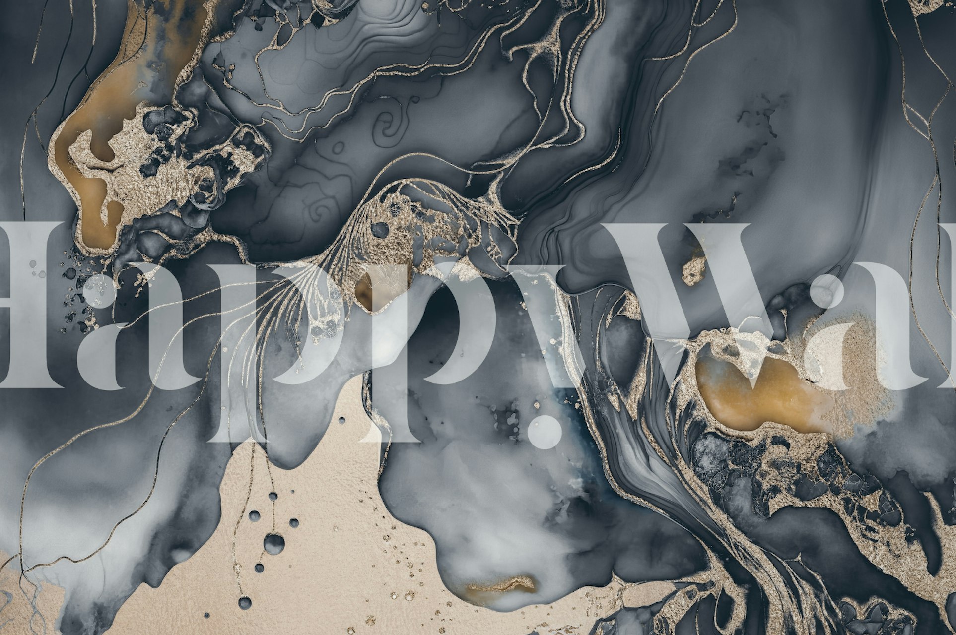 Abstract swirls of grey and gold in fluid design wallpaper