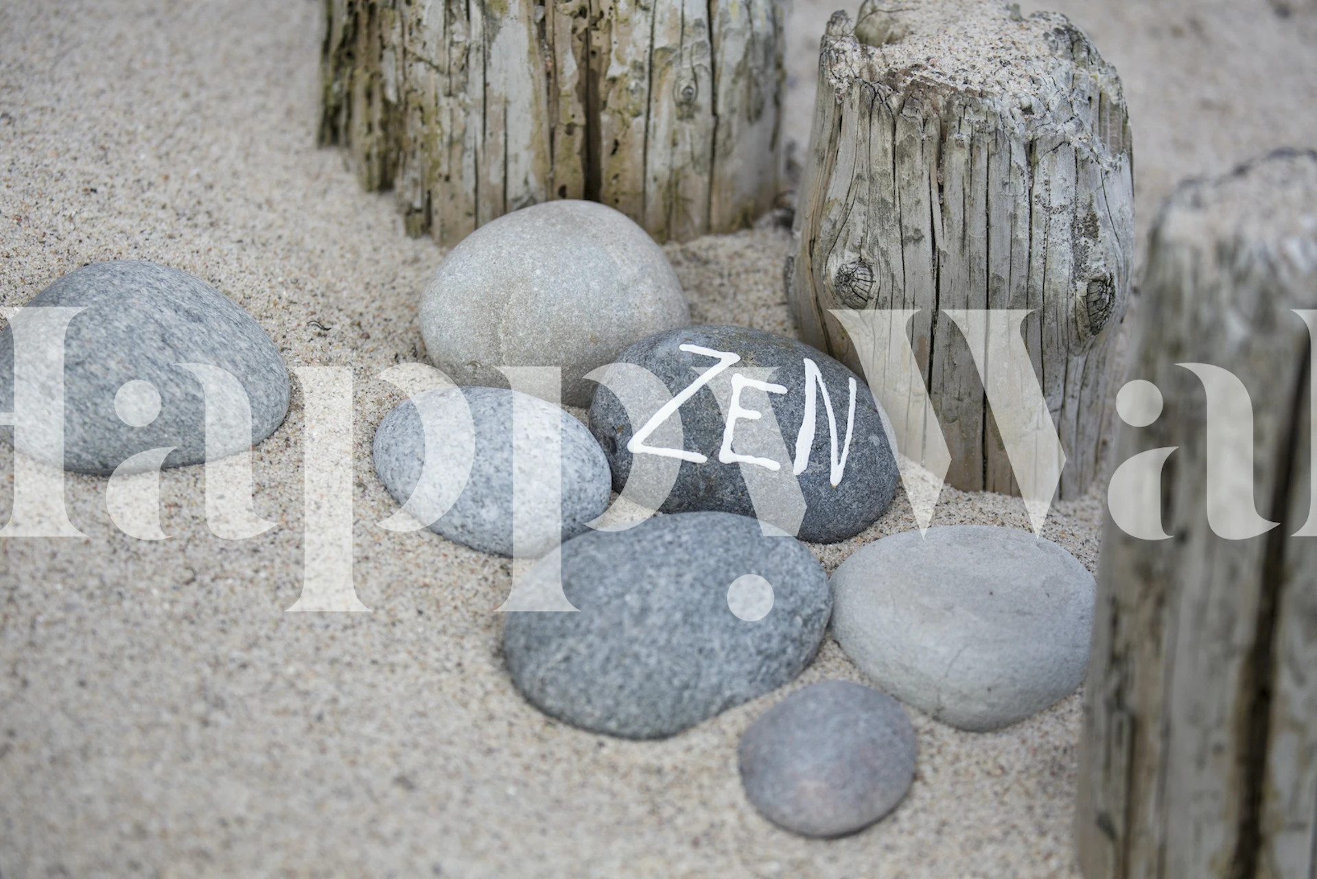 Zen lettering on pebbles wallpaper design