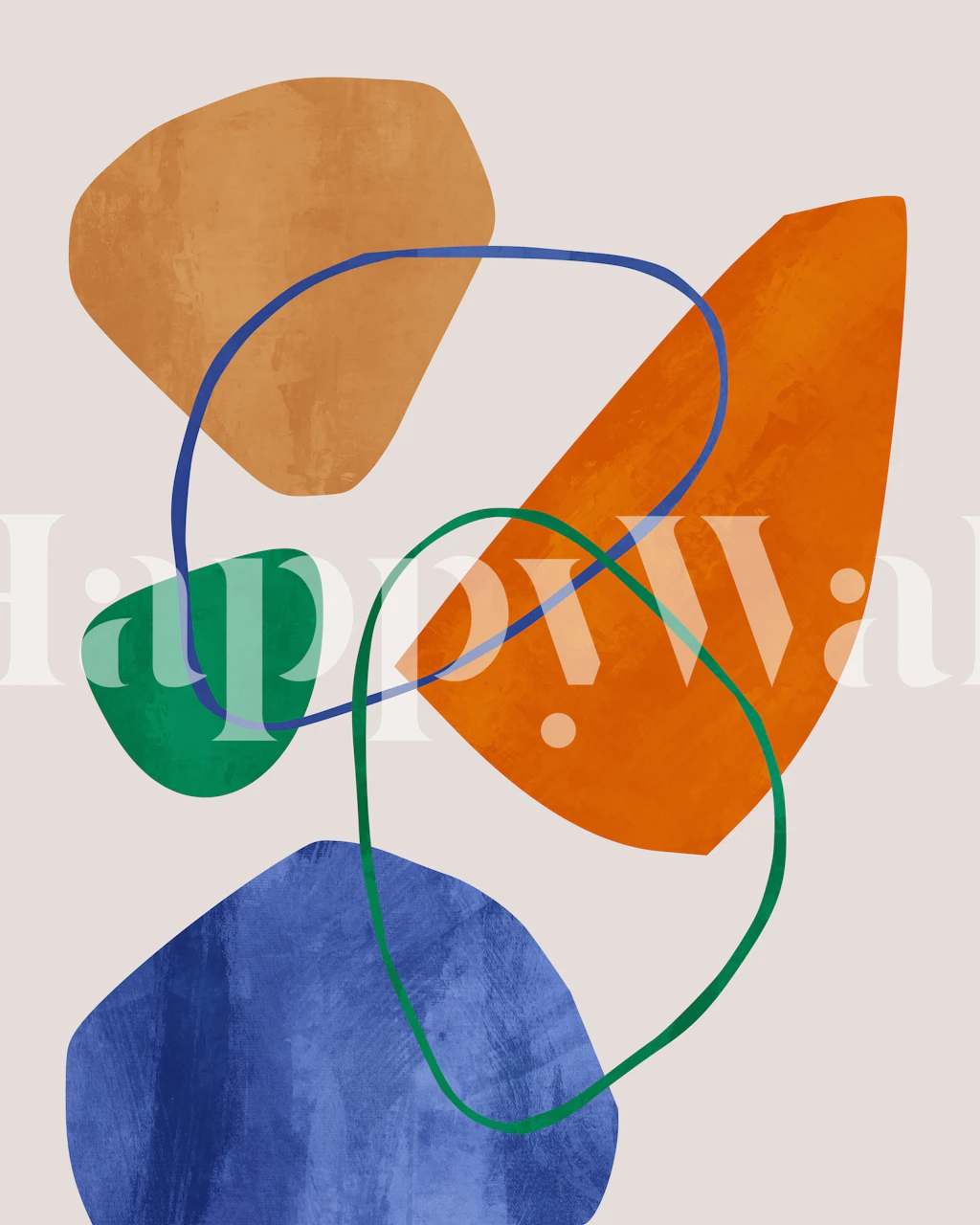 Colorful abstract shapes in orange, blue, green, and brown wallpaper