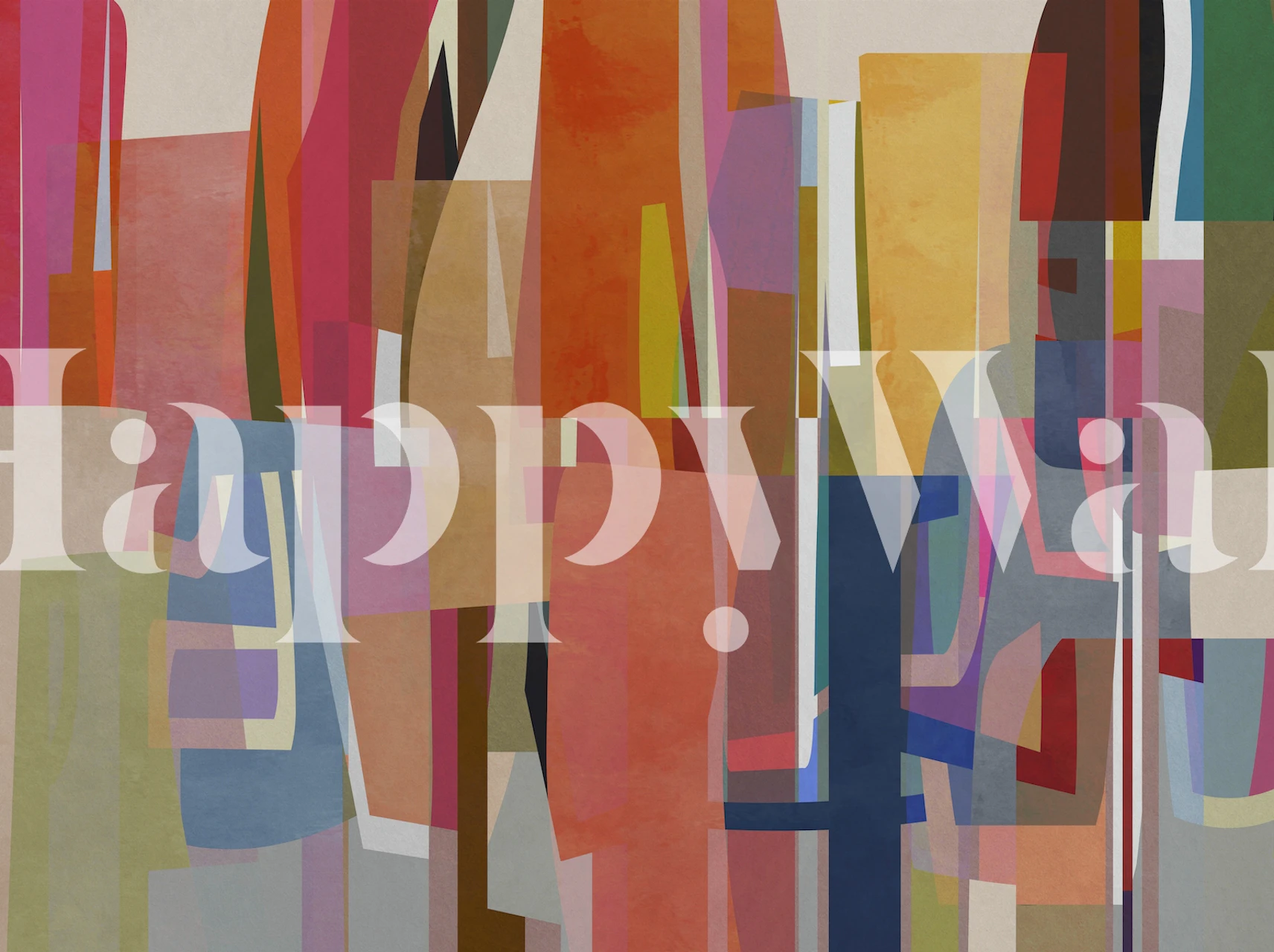 Colorful abstract wall mural with patches of red, pink, yellow, and green in modern style