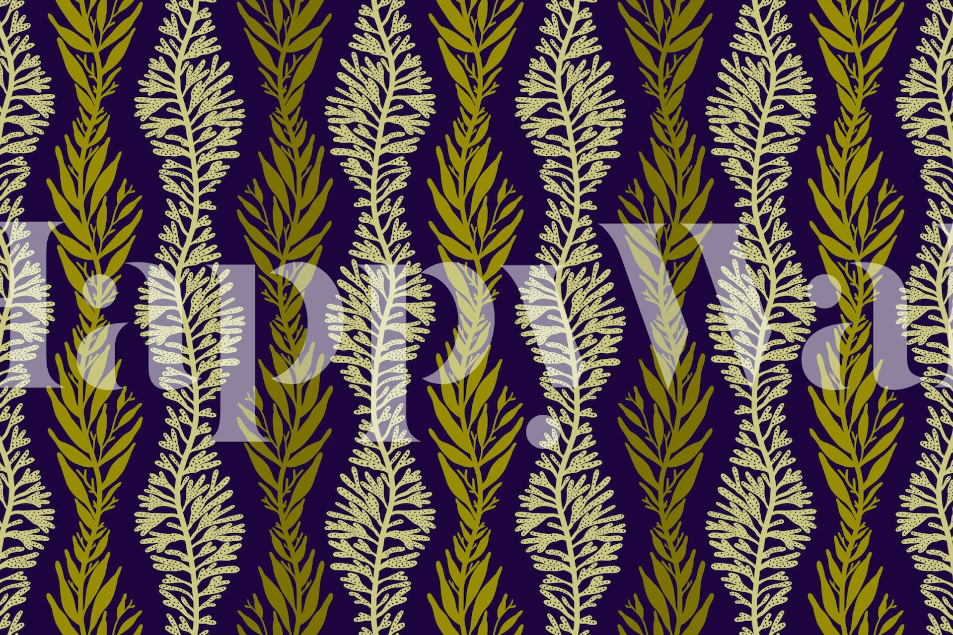 Stylized underwater seaweed and kelp wall mural design