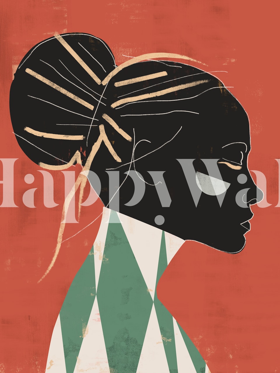 Woman Abstract Orange wallpaper in a room