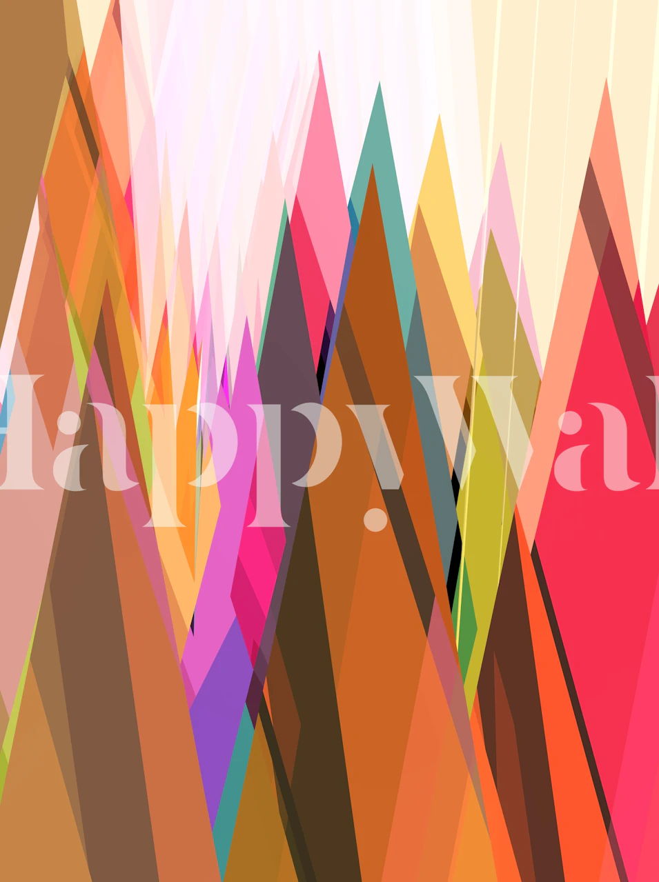 Colorful geometric wallpaper with pointed shapes in pink, orange, yellow, and teal hues