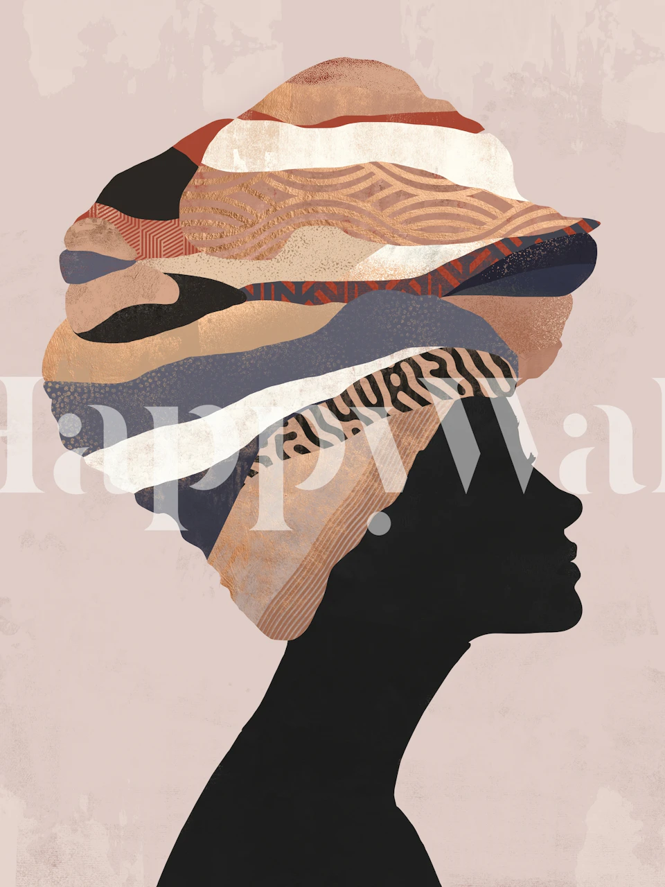 Woman Abstract Turban behang in een kamer