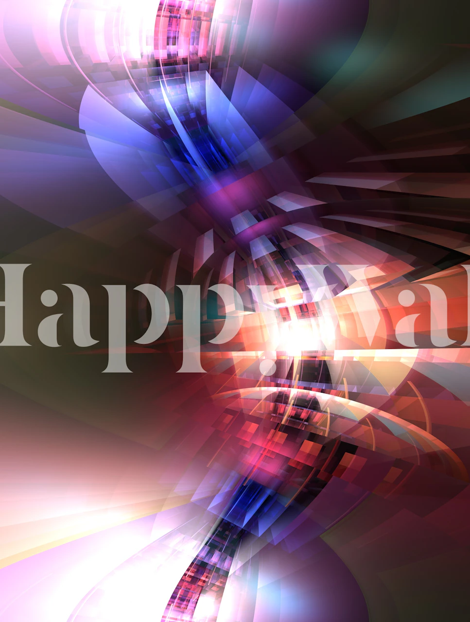 Αφηρημένη φουτουριστική τοιχογραφία σε ζωντανές μοβ, ροζ και μπλε αποχρώσεις με δυναμικά εφέ φωτός