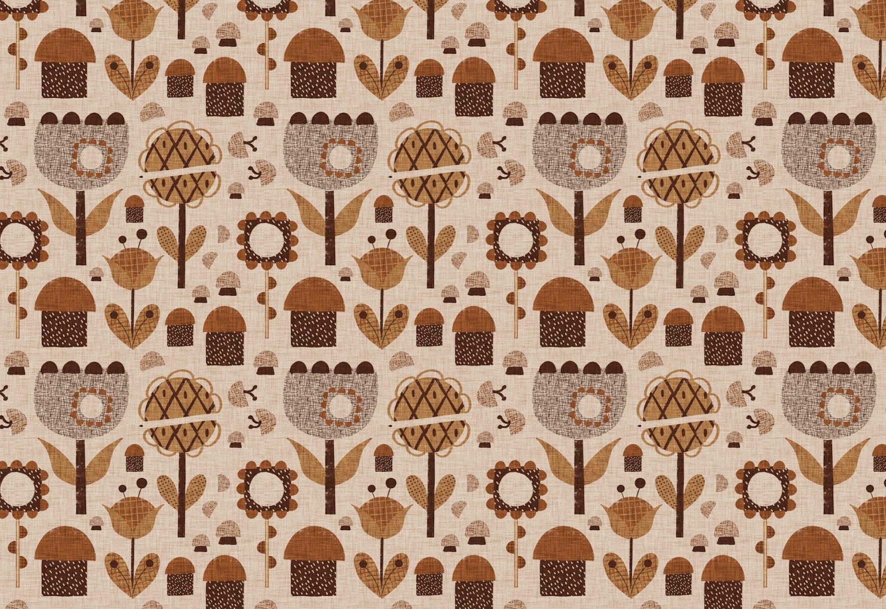 Earth Tone Flowers Mushroom wallpaper - Happywall