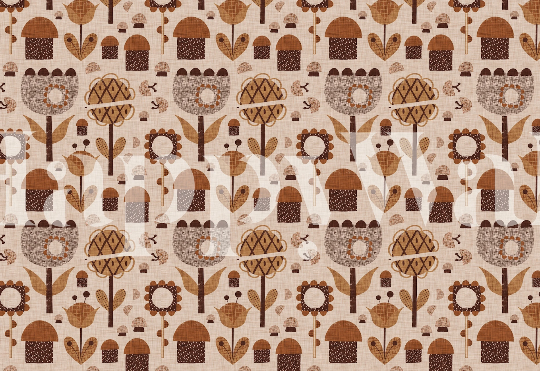 Earth Tone Flowers og sopp tapetdesign