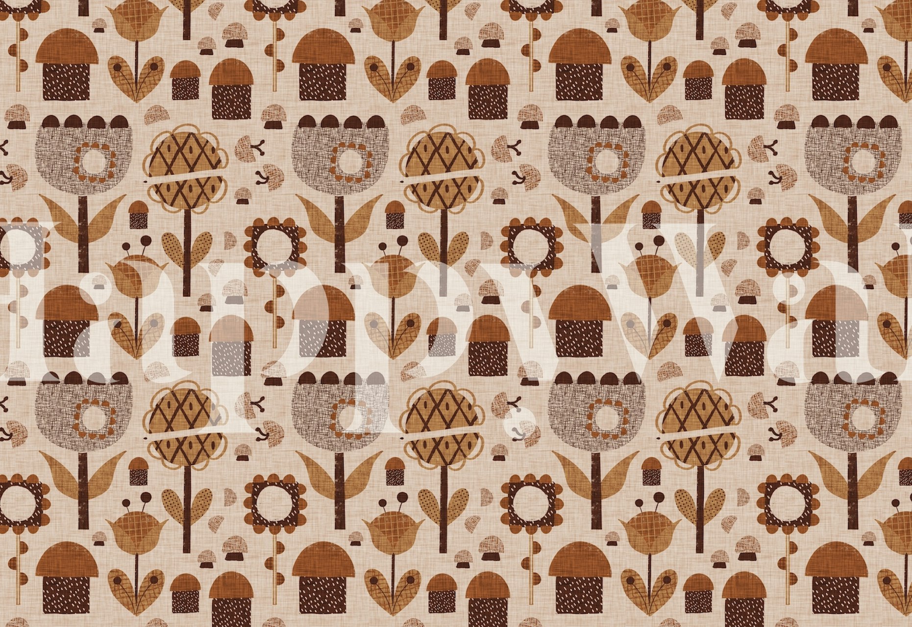 Earth Tone Flowers und Pilze Tapetendesign