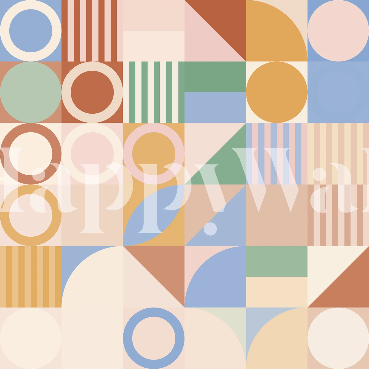 Carta da parati a tema geometrico primaverile con colori pastello e forme astratte