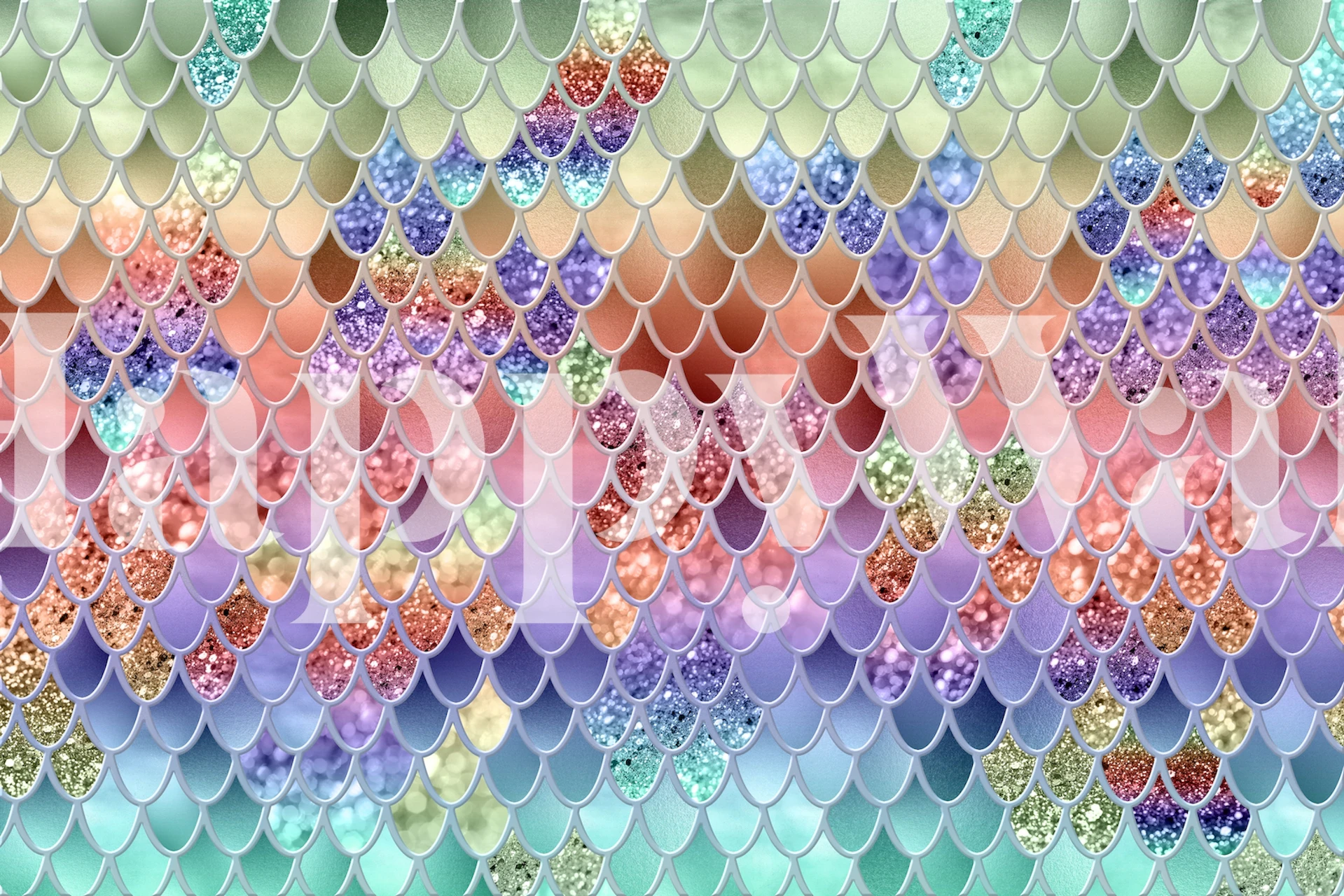 Mermaid Glitter Scales wall mural with pastel colors