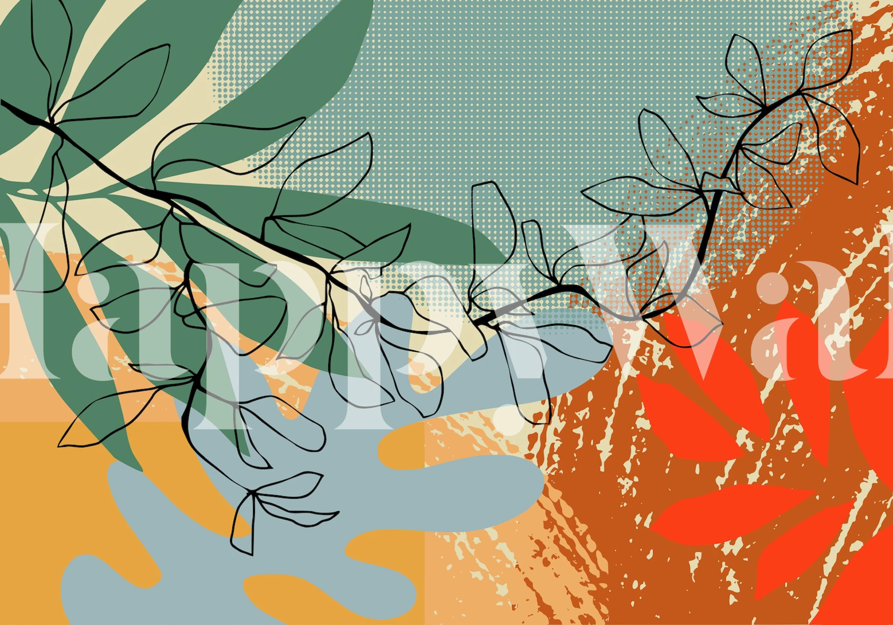 Abstract branch close-up wallpaper in a room