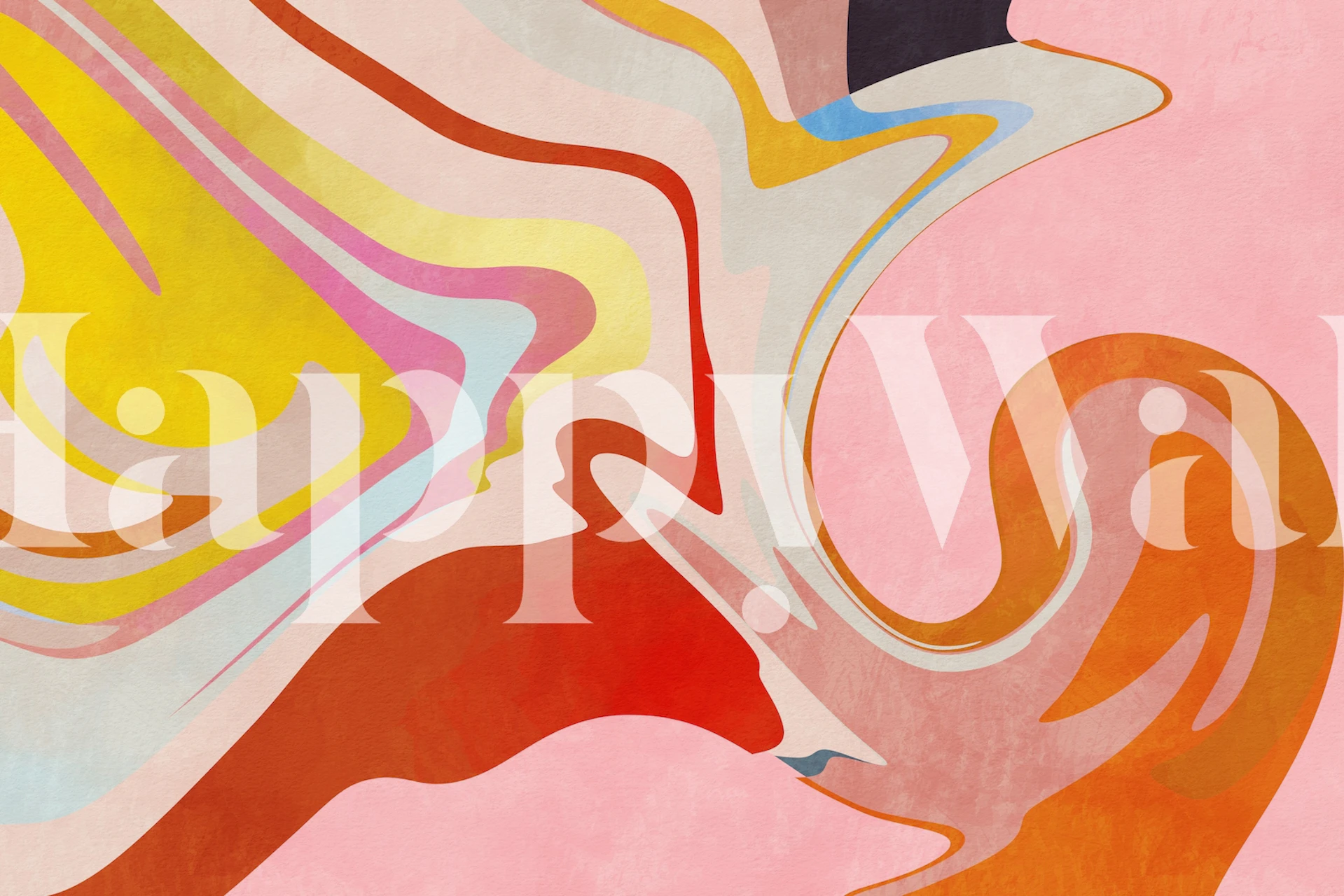 Abstract fluid shapes in pink, yellow, and orange tones wallpaper