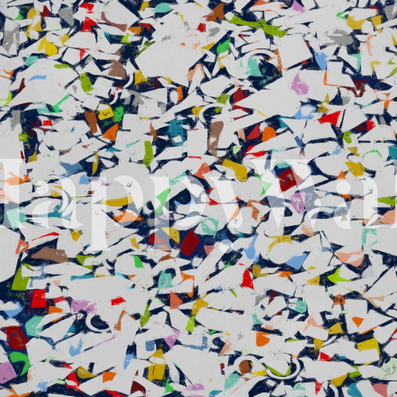 Farverigt abstrakt vægmaleri med en blanding af geometriske former