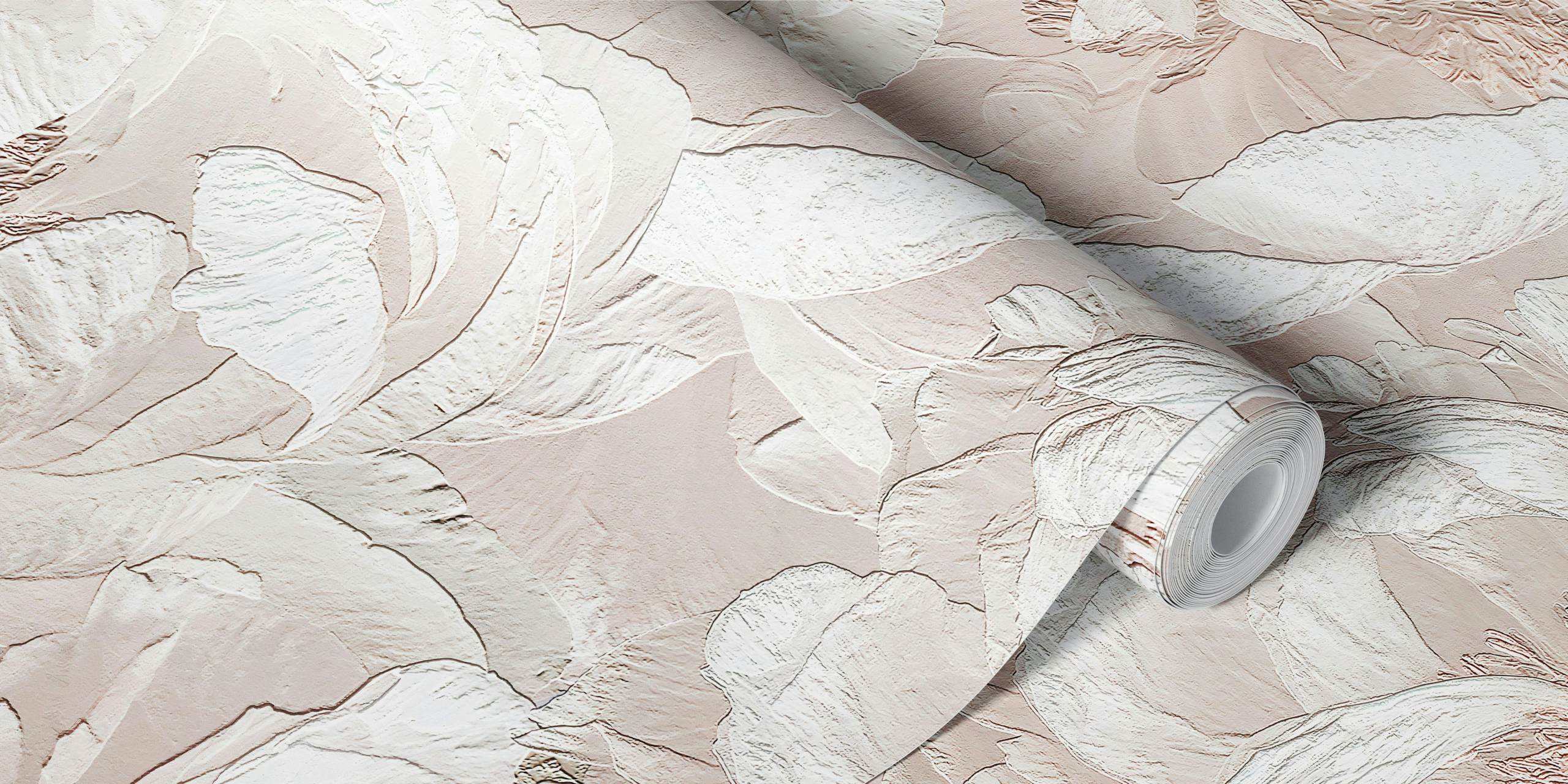 Large white floral pattern on soft pink background wallpaper