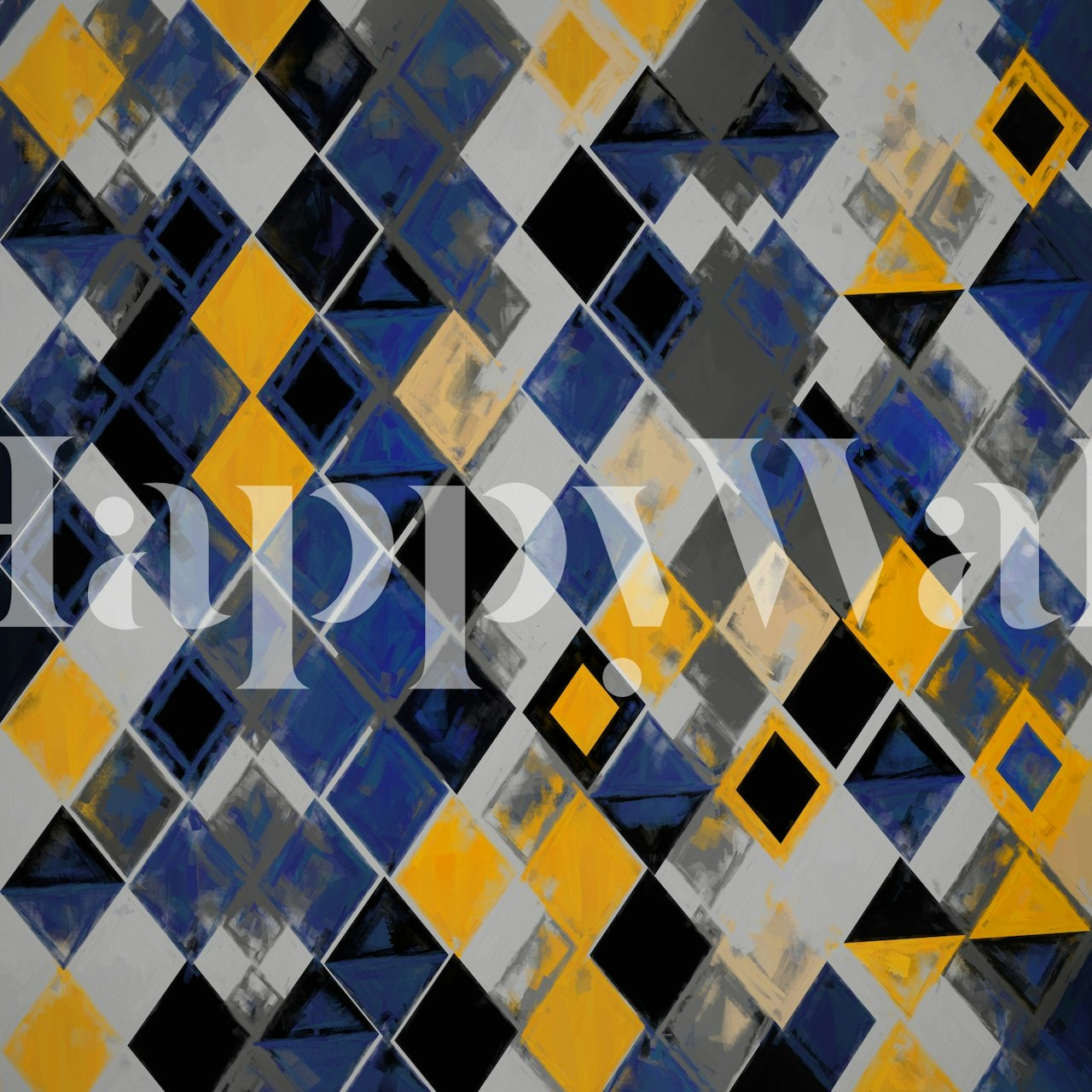 Geometrická fototapeta s modrými, šedými a hořčicově žlutými kosočtverci na happywall.com