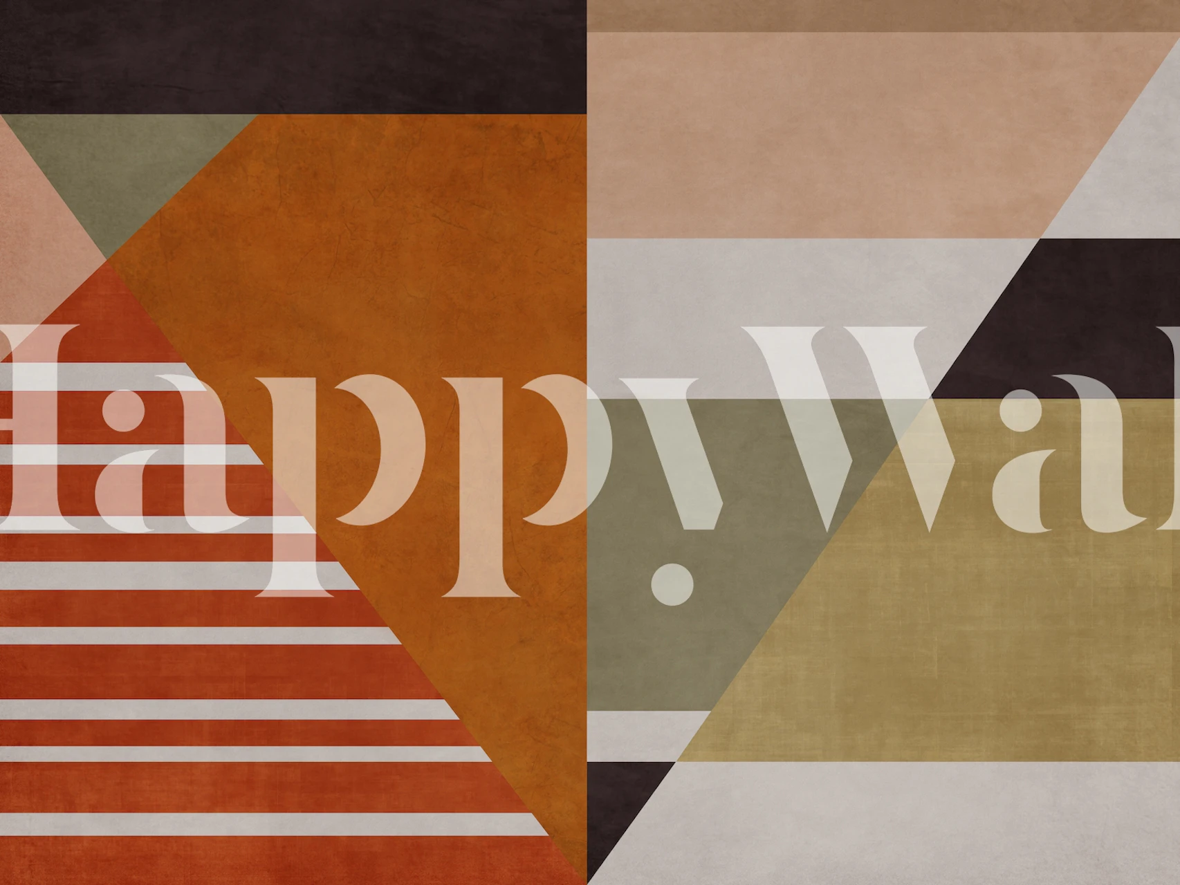 Geometric wall mural featuring earthy tones and geometric shapes in a patchwork design.