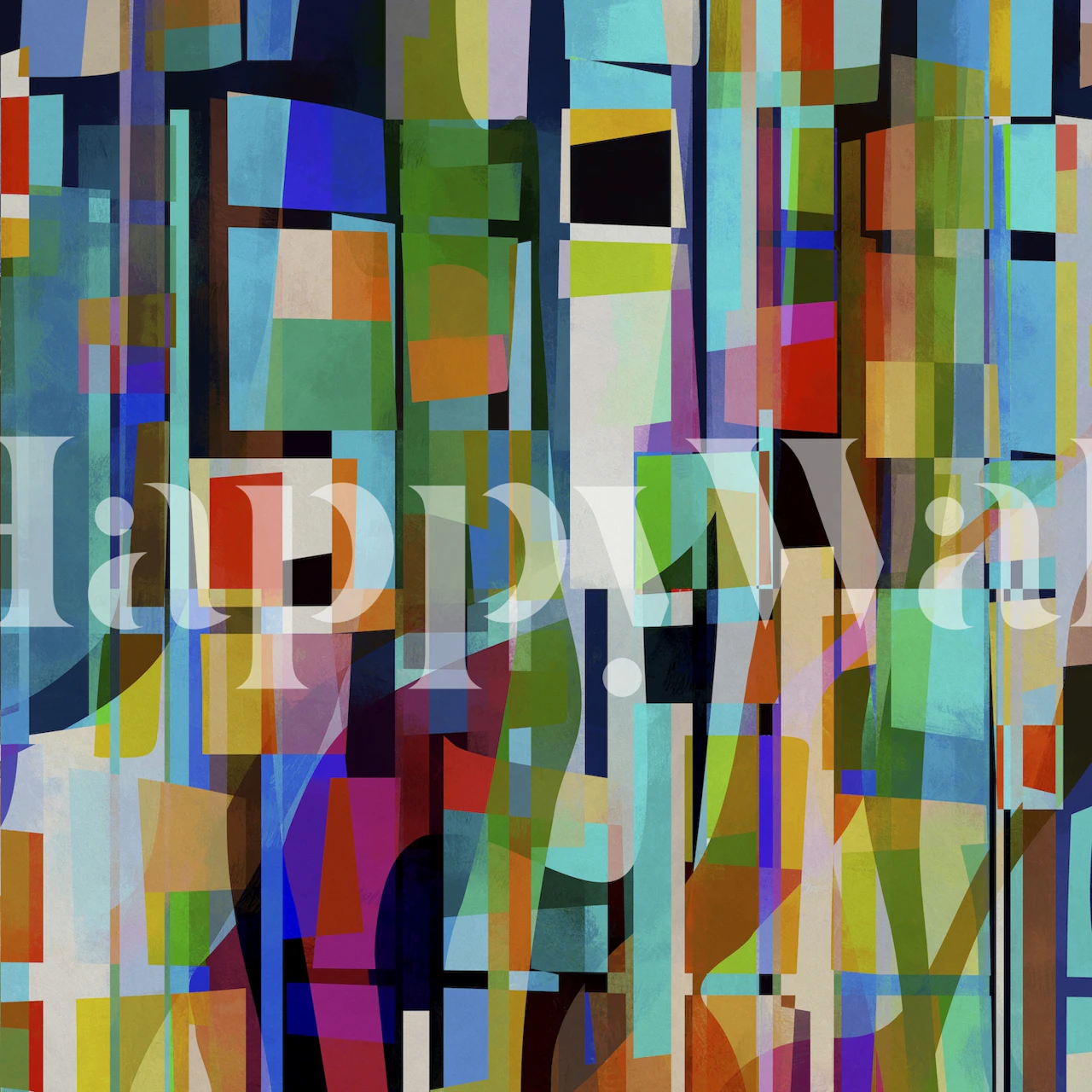 Mural de pared cuadrado de mosaico colorido que presenta un atrevido patrón de cuadrados multicolores