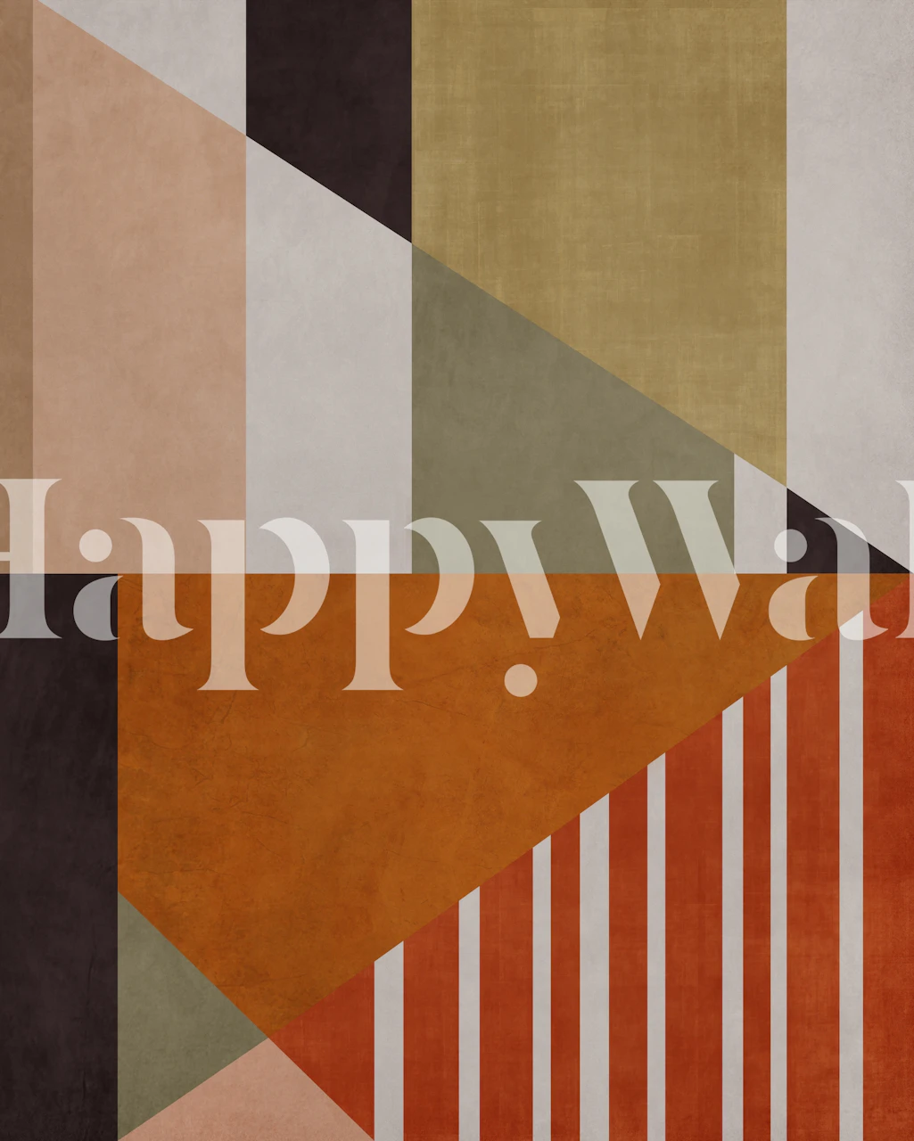 Geometric shapes in earthy tones like orange, cream, and green wallpaper