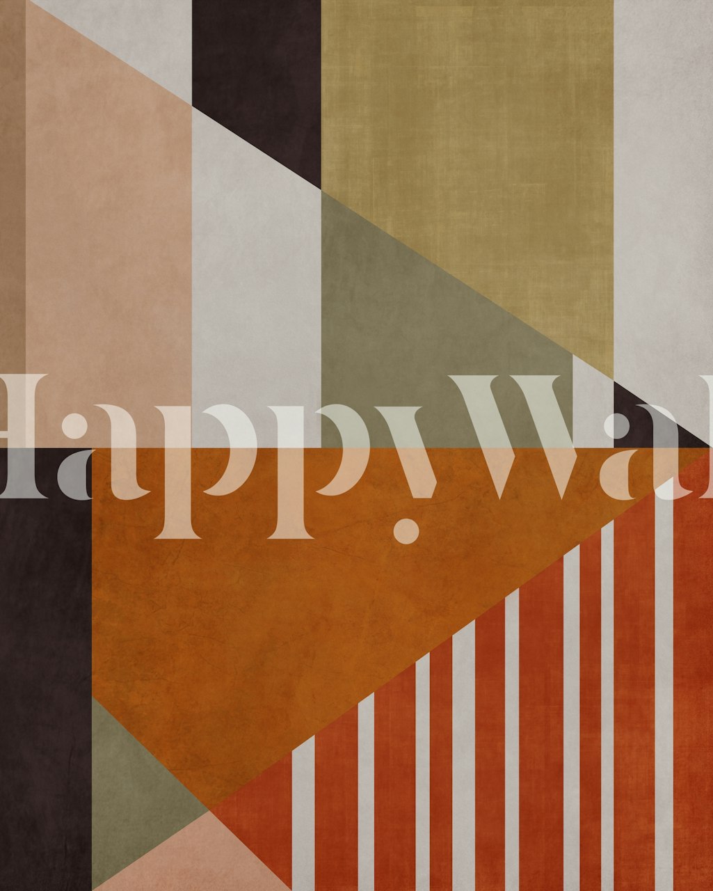 Geometric shapes in earthy tones like orange, cream, and green wallpaper