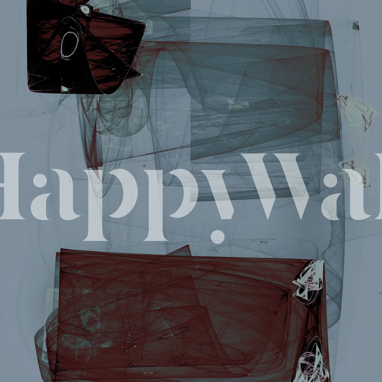 Muurschildering in abstracte kunst met gedempte grijstinten en bordeauxrode accenten