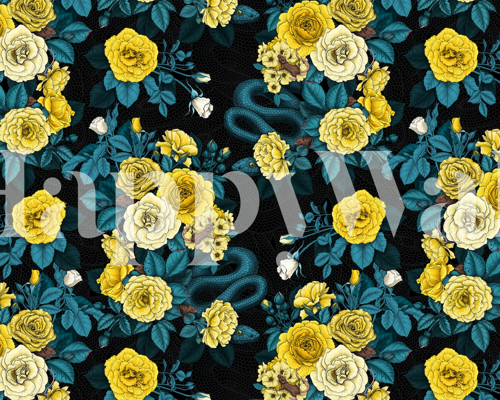 Floral wallpaper featuring yellow roses