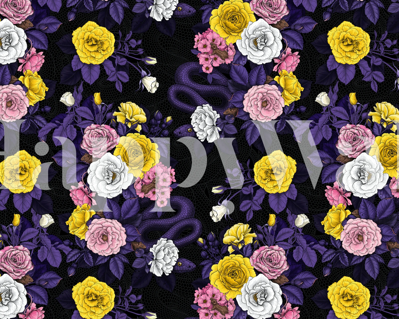 Floral wallpaper with roses and dark background