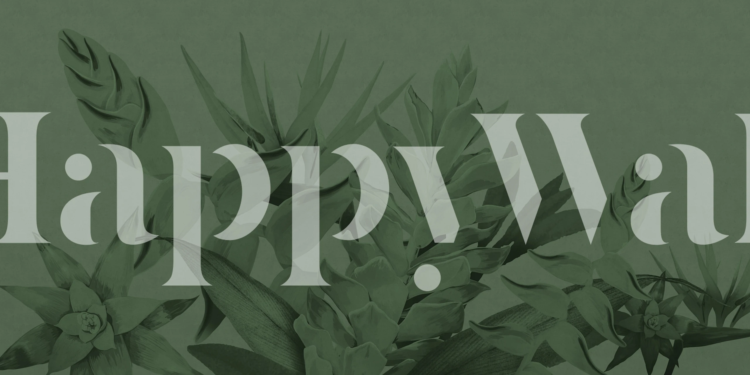 Et grønt vægmaleri med tropiske blomstermønstre