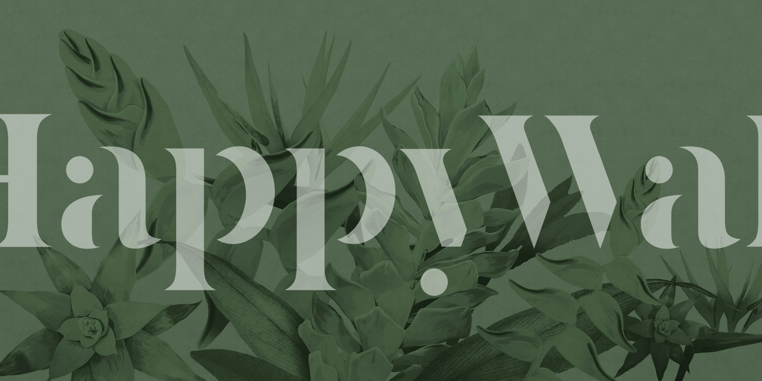 A green-toned wall mural featuring tropical floral patterns