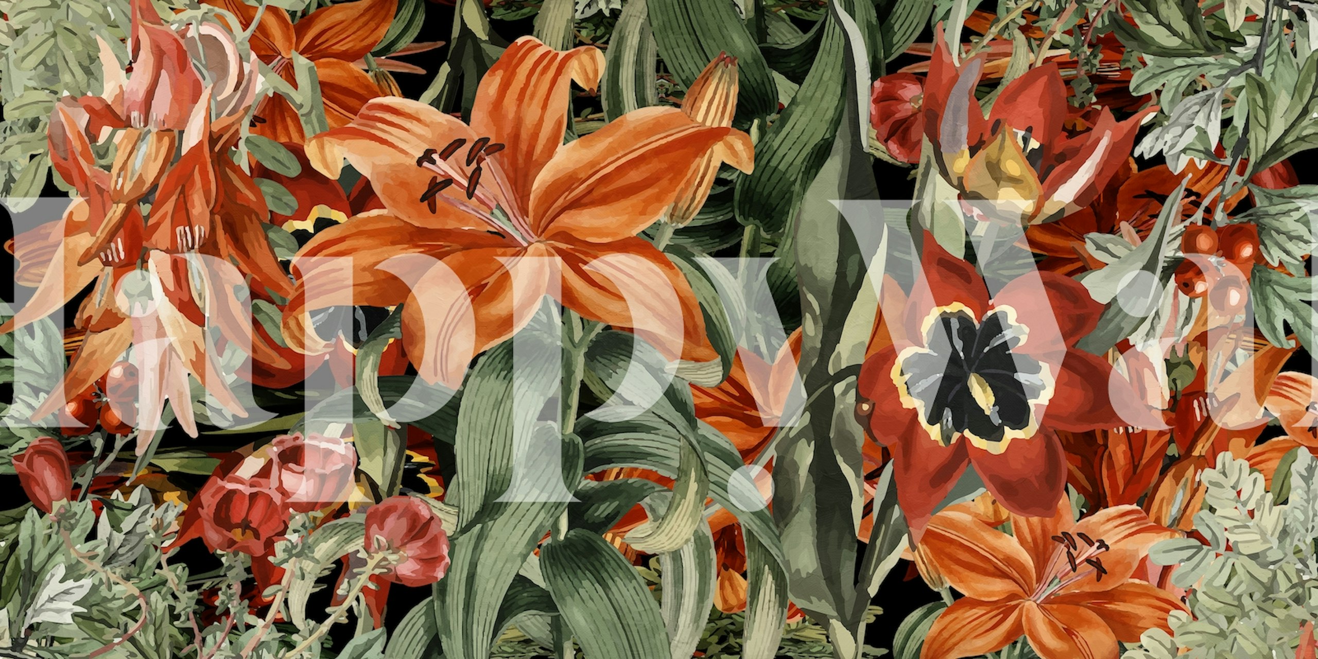 Papel pintado Floral Orange Black en una habitación