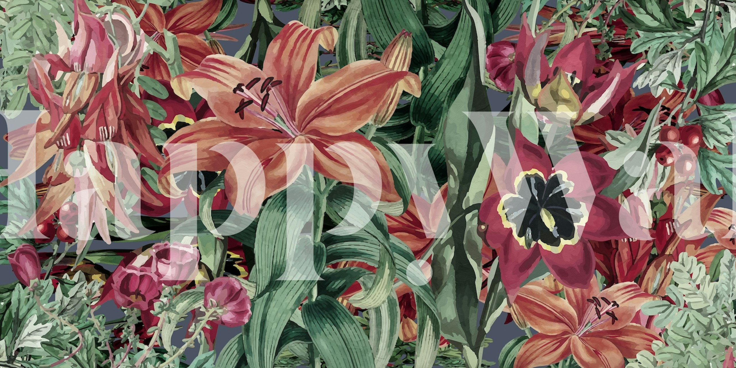 Colorful orange and blue floral pattern wall mural