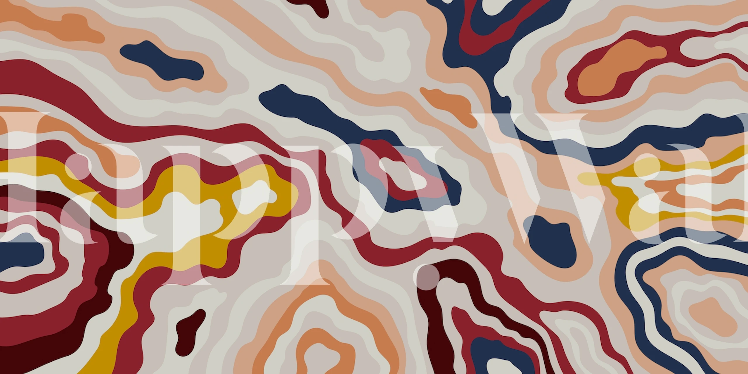 Colorful abstract swirl patterns in cream, red, yellow, and blue wallpaper
