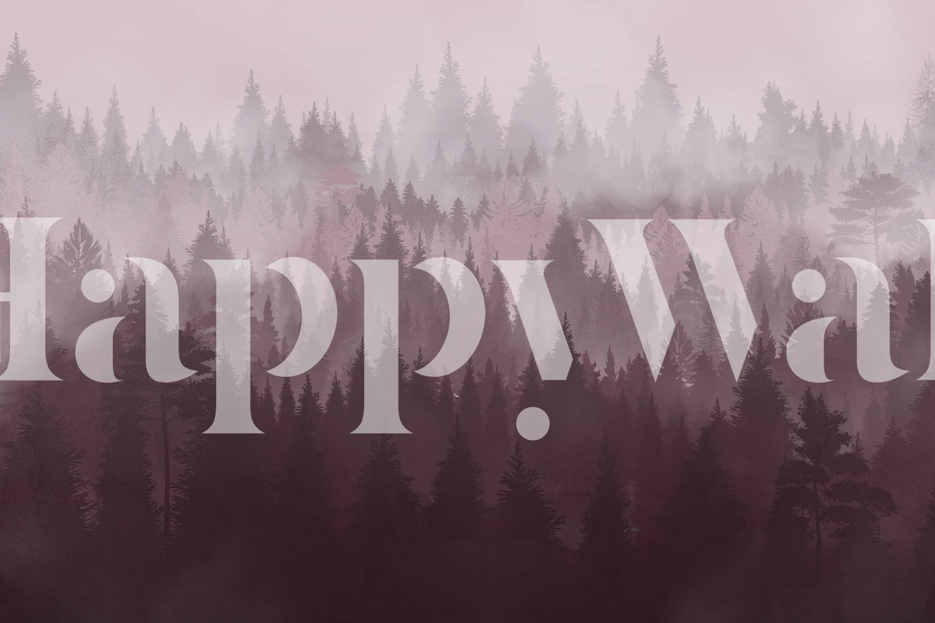 Foggy forest silhouette in pink and burgundy shades wallpaper