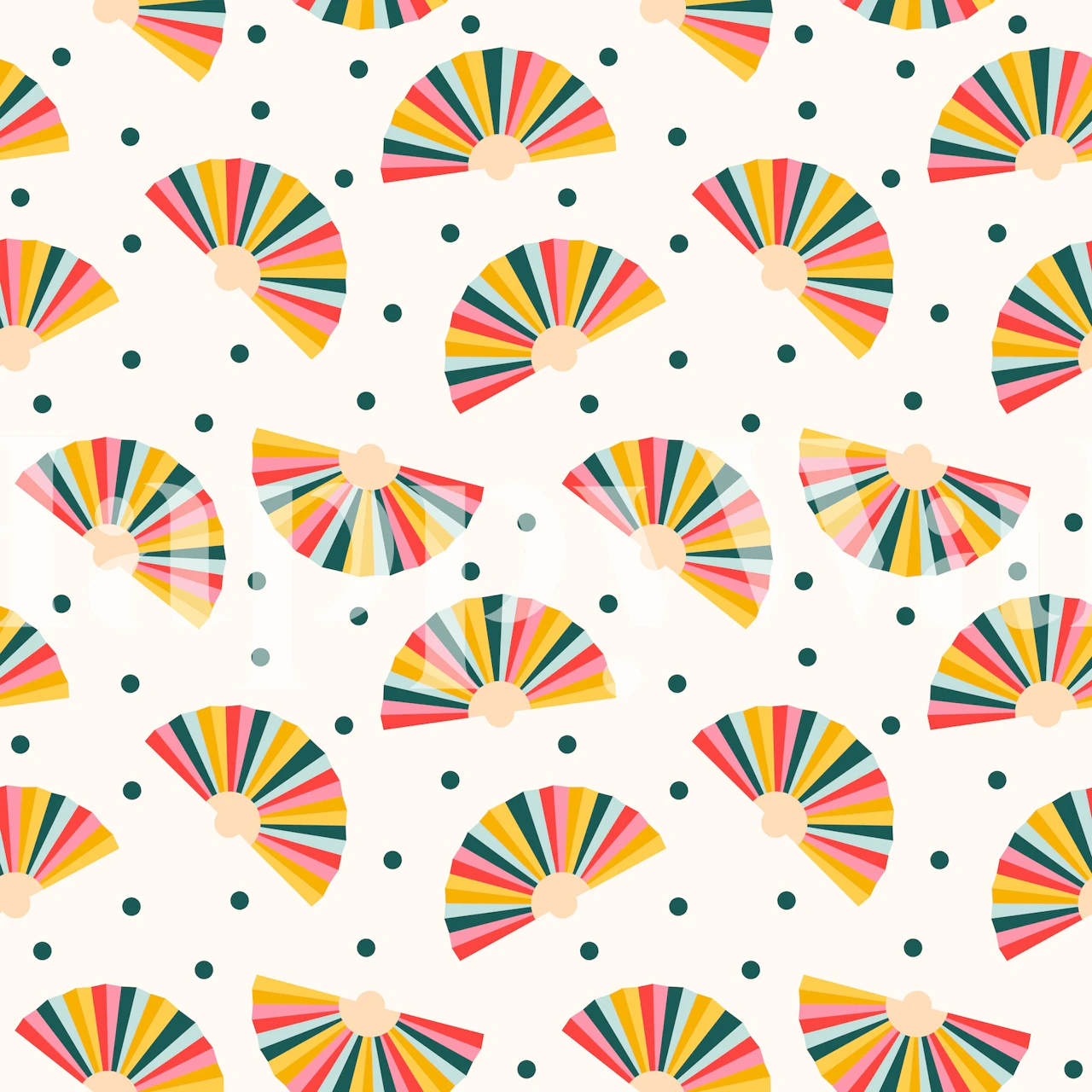 Kleurrijk hand fans wallpaperontwerp in een kamer