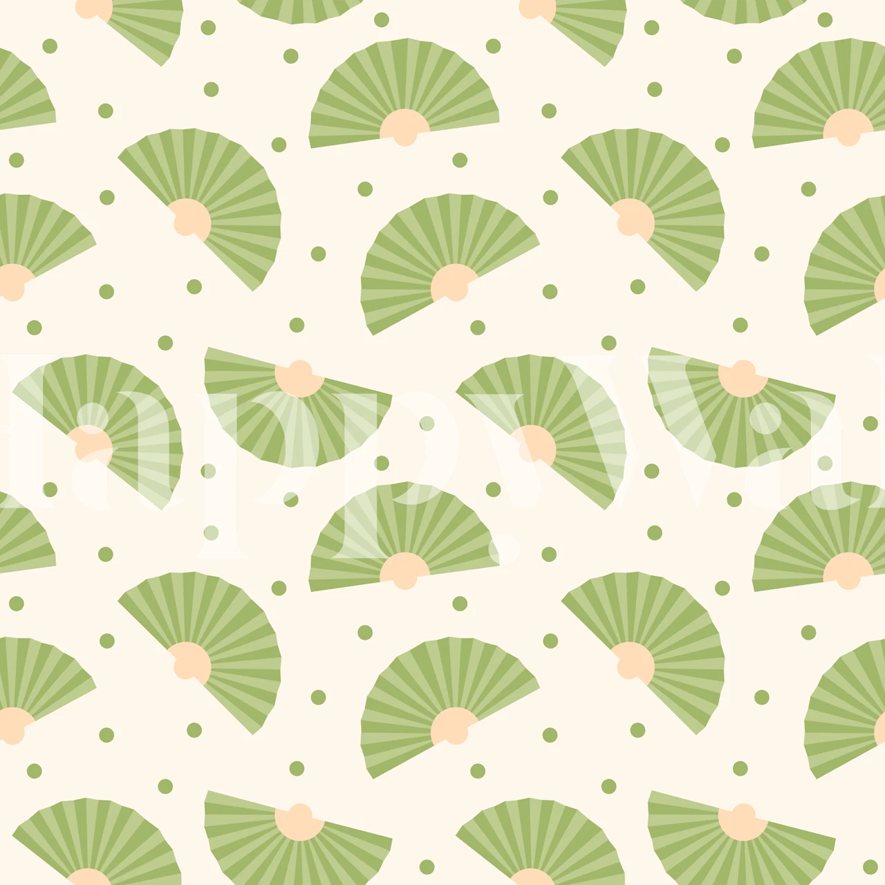 Green hand fans and polka dots pattern wallpaper