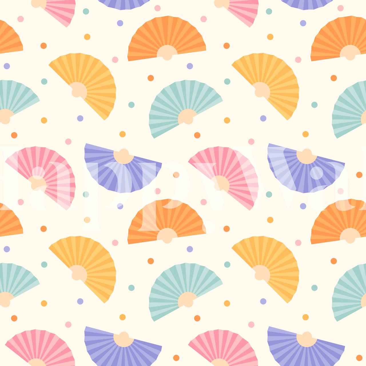 Håndvifter - Pastell veggmaleri med myke dekorative vifter på hvit bakgrunn