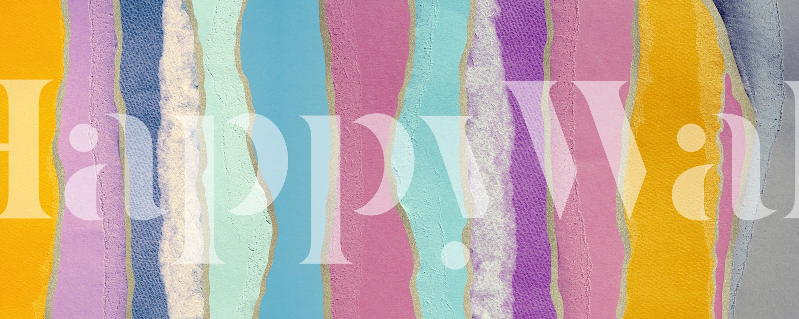 Colorful paper collage wallpaper in a room