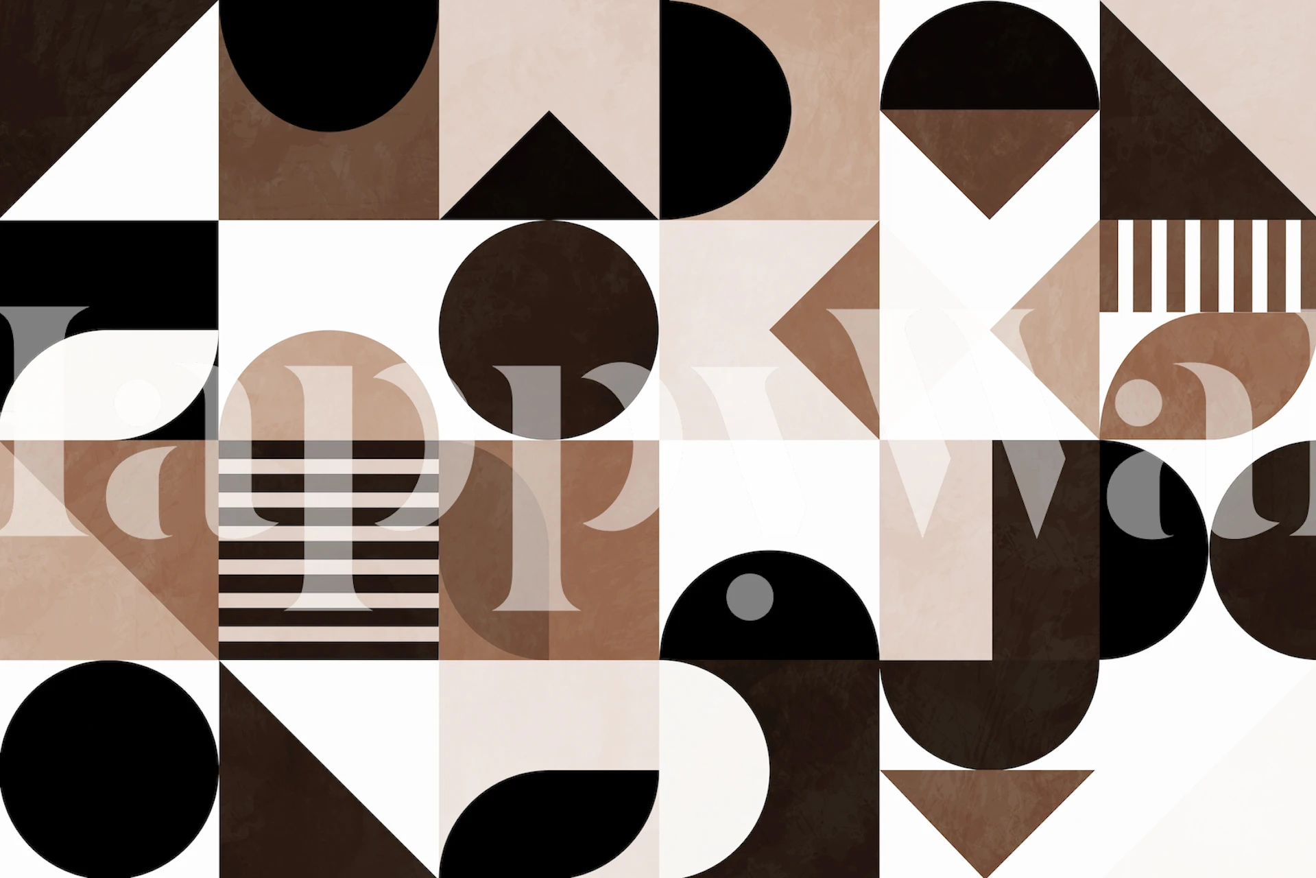 Geometric shapes in black, brown, and white wallpaper