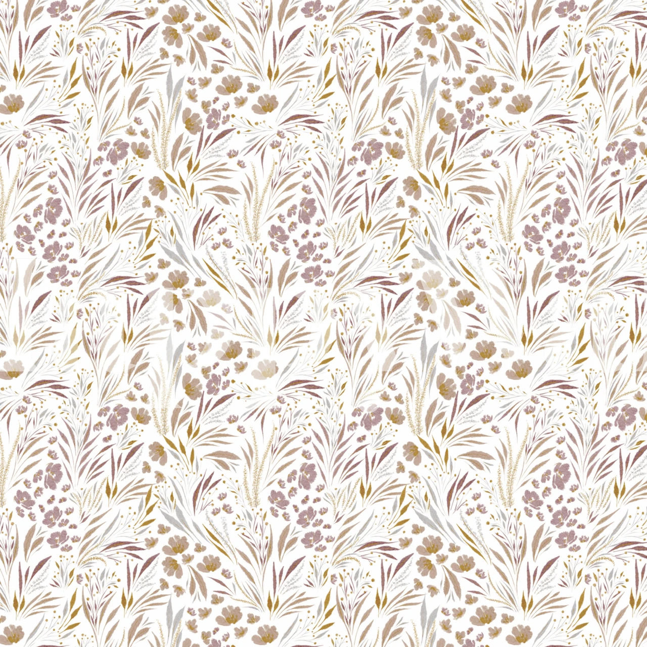 Floral design with soft taupe, brown, and cream colors. Botanical style wallpaper
