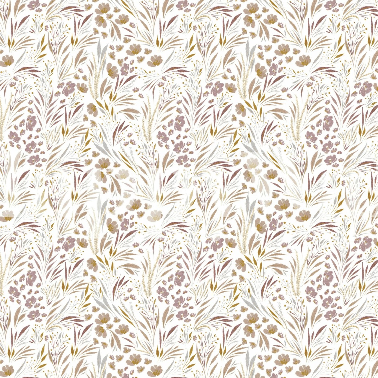 Floral design with soft taupe, brown, and cream colors. Botanical style wallpaper